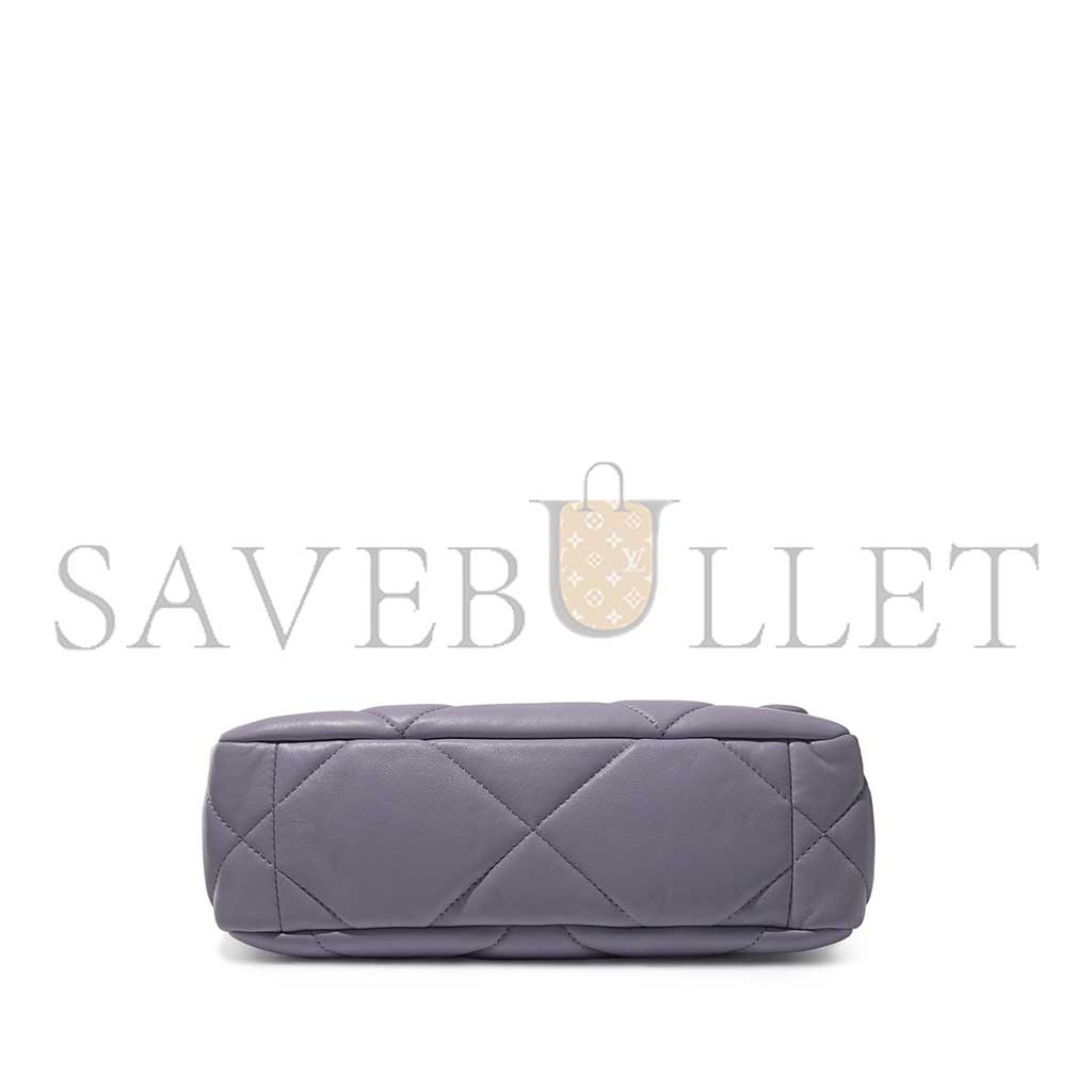 CHANEL PURPLE QUILTED LAMBSKIN CHANEL 19 FLAP BRUSHED GOLD AND RUTHENIUM HARDWARE AS1160 (26*16*9cm)